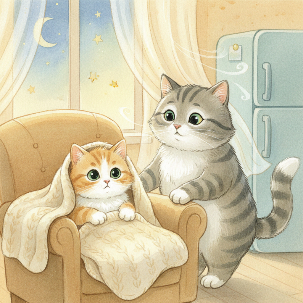Котёнок и вечерние голоса дома — иллюстрация к сказке на ночь